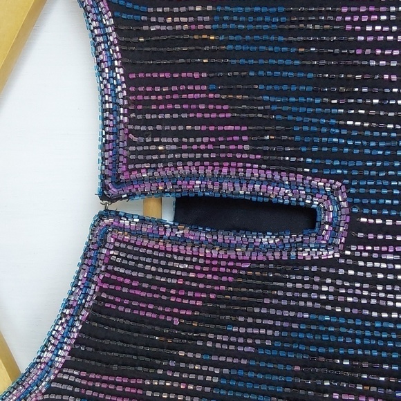 Carolyne Barton Purple Heavily Beaded Geometric Vintage Dressy Blouse Sz.L - Picture 9 of 12